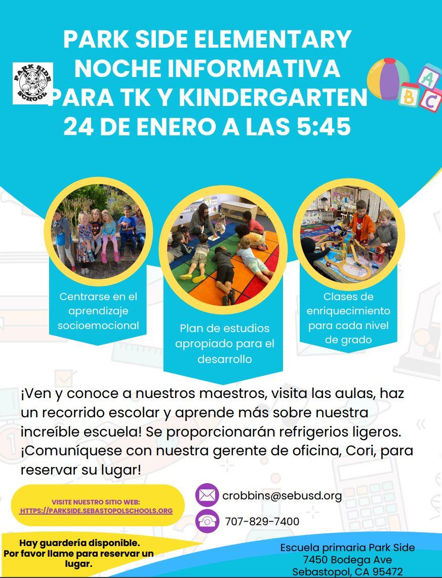 TK AND KINDERGARTEN INFORMATIONAL NIGHT JANUARY 24TH AT 5:45PM
